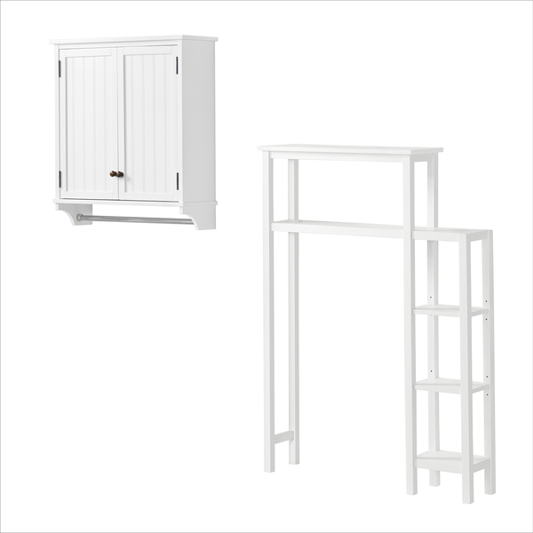 Alaterre Furniture Dover Over Toilet Organizer with Side Shelving, Wall Mounted Cabinet with 2 Doors and Towel Rod ANDO703WH